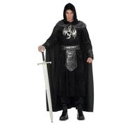 My Other Me - Costume guerriero uomo, taglia XL. Include mantello nero con dettagli in finta pelliccia, tunica vellutata, polsiere e cintura nera con dettagli argentati.