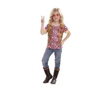 My Other Me - Costume Hippie da bambina con maglietta stampata in marrone e rosa, taglia 4-6 anni. Vivi lo spirito libero degli anni '60.