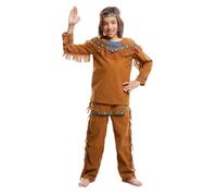 My Other Me - Costume indiano per bambini, taglia 10-12 anni. Include set marrone con frange e dettagli tribali, composto da camicia a maniche lunghe e pantaloni con fascia per la testa abbinata.