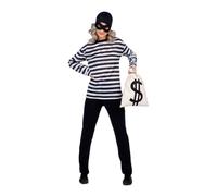 My Other Me - Costume Ladro Adulto Unisex, Taglia M-L. Include cappello e maschera neri, maglietta a righe bianche e nere e sacco bianco con simbolo dollari. Ruba sguardi in stile classico.
