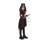 My Other Me - Costume maga voodoo ragazza, taglia 7-9 anni. Include giacca lunga asimmetrica con teschio sul retro, gilet rosso, collana con ossa, braccialetto, serpente e ciondolo.