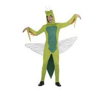 My Other Me - Costume Mantis adulto unisex, taglia unica. Include cappuccio con occhi, becco e antenne, tuta verde con applique anteriori e posteriori, ali stampate a membrana e bracciali.