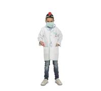 My Other Me - Costume medico per bambini, unisex, taglia 5-7 anni. Include camice bianco con bordi verdi, bottoni, e tasche, maschera verde, fonendoscopio blu, siringa e fascia con luce rossa.