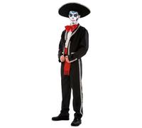 My Other Me - Costume messicano uomo, taglia XXXL. Include giacca e pantaloni neri con dettagli argentati, papillon e fascia rossa. Ideale per feste a tema.
