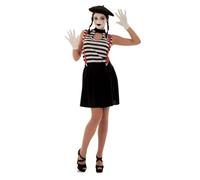 My Other Me - Costume Mimo Donna Taglia M Include maglietta a righe bianche e nere, gonna nera con spalline rosse e berretto nero. Rendi ogni gesto un'opera d'arte!