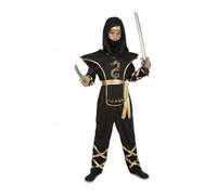 My Other Me - Costume Ninja Bambino, taglia 7-9 anni. Include tuta nera con cappuccio, armatura dorata, fascia dorata e maschera nera. Diventa un vero guerriero.