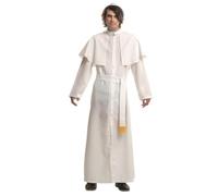 My Other Me - Costume papa uomo adulto, taglia XXL. Include tunica bianca lunga con bottoni e mantello sulle spalle, fascia con frange gialle e tinta unita. Un look papale autentico e solenne.