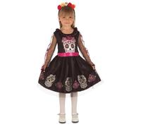 My Other Me - Costume per bambina con teschio con vestito e copricapo in nero e rosa taglia 5-6 anni festeggia il giorno dei morti con stile,