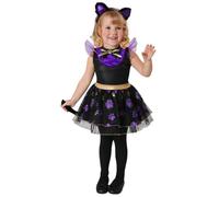 My Other Me - Costume per bambina di gatto con vestito, coda e fascia in nero e viola taglia 3-4 anni. Perfetto per scatenare buffonate a qualsiasi festa