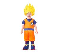 My Other Me - Costume per bambino Goku con body, parrucca tessile e copristivali in blu e arancione taglia 7-12 mesi Piccolo guerriero pronto per l'avventura!