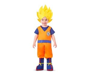 My Other Me - Costume per bambino Goku con body, parrucca tessile e copristivali in blu e arancione taglia 7-12 mesi Piccolo guerriero pronto per l'avventura!