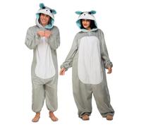 My Other Me - Costume pigiama unisex lupo con tuta con cappuccio in bianco e grigio per adulti taglia XS. Perfetto per un pigiama party indimenticabile