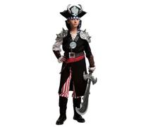 My Other Me - Costume Pirata per bambino con tunica con maniche, pantaloni con copristivali, cappello e cintura con fascia in nero e rosso taglia 10-12 anni Naviga i mari come un vero bucaniere!