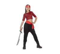 My Other Me - Costume pirata ragazza, taglia 3-4 anni. Include fazzoletto rosso con teschio, top corto a strisce rosse e nere, fascia e pantaloni neri larghi. Un piccolo corsaro con grande