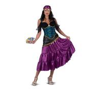 My Other Me - Costume Pitonisa, da donna, taglia XL. Include abito viola e blu con rifiniture dorate, foulard viola con ciondoli circolari e 6 carte dei tarocchi.