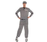 My Other Me - Costume presidiario uomo, taglia M-L. Include set di cappello, camicia a maniche lunghe con numero sul davanti e pantaloni con motivo a righe bianche e nere.