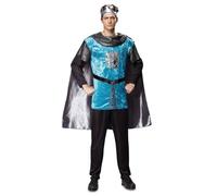 My Other Me - Costume principe uomo, taglia M-L. Include casacca blu con maniche nere, disegno di leone, cintura con spilla, pantaloni neri, mantello e corona argento.