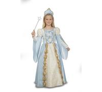 My Other Me - Costume Principessa Bambina, taglia 10-12 anni. Include abito blu e beige con dettagli dorati e maniche a sbuffo, e fascia a corona abbinata.