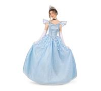 My Other Me - Costume principessa donna, taglia S. Include vstido blu tulle lucido, corpo aderente, bretelle a maniche corte, sottoveste voluminose, guanti bianchi. Ideale per feste o carnevale.