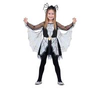 My Other Me - Costume Ragno Ragazza, taglia 5-6 anni. Include abito nero con tulle, maniche lunghe semi-trasparenti e ali ragnatela, e fascia luminosa.