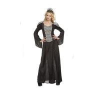 My Other Me - Costume Regina Donna, taglia M-L. Include abito nero lungo con maniche svasate, catene, spalline e dettagli argentati e corona nera brillante. Maestosamente potente.