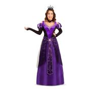 My Other Me - Costume regina medievale donna, taglia S. Include abito viola lungo con dettagli neri e oro, scollo decorato, girocollo nero e copricapo con corona. Ideale Carnevale.