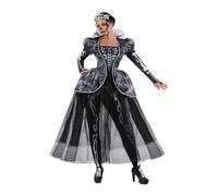 My Other Me - Costume regina scheletro donna, taglia S. Include tiara, collant, abito lungo nero con dettagli grigi e tulle e maniche lunghe a sbuffo. Un look tenebrosamente elegante.