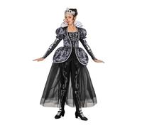 My Other Me - Costume regina scheletro ragazza, taglia 5-6 anni. Include tiara, collant, abito lungo nero con dettagli grigi e tulle e maniche lunghe a sbuffo. Un look tenebrosamente elegante.