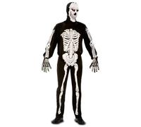 My Other Me - Costume scheletro adulto-uomo, taglia M-L. Include boia, tuta e guanti. Design anatomico bianco su sfondo nero con ossa stampate su viso, mani, braccia, busto e gambe.