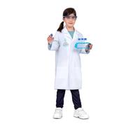 My Other Me - Costume scientifico per bambini, unisex, taglia 5-7 anni. Include camice bianco con distintivo a fiaschetta "Science" e due tasche, occhiali protettivi e set di 4 provette con supporto
