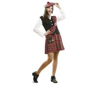 My Other Me - Costume scozzese da donna, taglia M-L. Include abito con camicia bianca, gilet nero, gonna plissettata rossa a quadri con mantello e berretto abbinati, e borsa marrone.