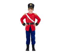 My Other Me - Costume Soldato Schiaccianoci Bambino, taglia 5-6 anni. Include giacca rossa, pantaloni blu, cintura e cappello neri, con dettagli dorati. Classico racconto natalizio.