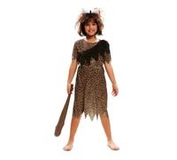 My Other Me - Costume Troglodita Bambina, taglia 10-12 anni. Include fascia a forma di osso di colore bianco, abito con stampa leopardata e volant marrone, cintura animale stampato.