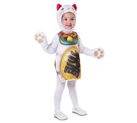 My Other Me - Costume unisex per bambini, motivo: gatto fortunato in bianco, con tuta e cappello. Attira la fortuna ad ogni passo! Taglia 3-4 anni