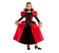 My Other Me - Costume Vampira Ragazza, taglia 5-6 anni. Include abito lungo rosso e nero con scollo alto traforato e girocollo nero abbinato. Perfetto per una piccola regina delle tenebre.