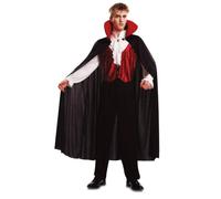 My Other Me - Costume Vampiro uomo, taglia XXXL. Include gilet rosso con camicia bianca integrata con giacca e polsini increspati, pantaloni neri e mantello nero con colletto rosso satinato e rigido.