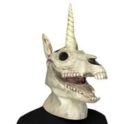 My Other Me - Maschera unisex adulto di teschio unicorno con corno bianco. Un accessorio inquietante per dare un'aria scura e fantastica a qualsiasi festa in costume