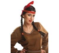 My Other Me - Parrucca da donna adulta indiana nera con nastri e piuma integrati peso 170 g, un complemento che esalta ogni caratterizzazione tribale con un'aria autentica