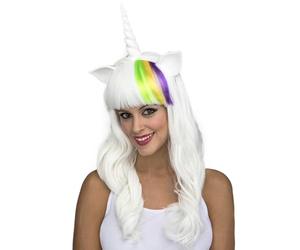 My Other Me - Parrucca da donna adulta Unicorno bianco con corno e orecchie peso 270 g, un tocco fantastico per trasformare qualsiasi celebrazione in un mondo da sogno