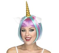 My Other Me - Parrucca unicorno corno donna adulto blu e rosa peso 160g Un accessorio divertente per brillare a una festa di fantasia