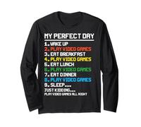My Perfect Day Wake Up Giocare Videogiochi Mangiare Colazione Gioca V Maglia a Manica
