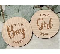 My Pretty Little Gifts Set di 2 dischi in legno per la gravidanza, rivelazione di sesso del bambino, in rovere, 80 mm