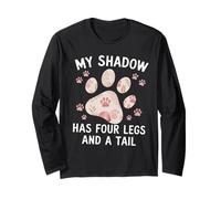 My Shadow Has Four Legs Floral Paw Citazione Dog Cat Lovers Maglia a Manica