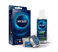 MY.SIZE PRO Preservativi + LUBE ME Natural + Body Candle Set 10 pz Pre