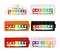 My Social Battery Pin - 6 spille per batteria social, divertenti spille interattive smaltate, 7 giorni alla settimana, per zaini, vestiti, cappelli, borse, sciarpe