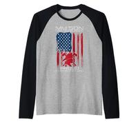 My Son Has Your Back Proud Firefighter Dad American Flag Maglia con Maniche Raglan