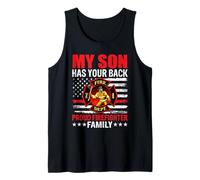 My Son Has Your Back Proud Firefighter Family American Flag Canotta