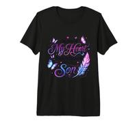 My Son Lives in Heaven Memorial Farfalla Cuore Uomo Donna Maglietta Premium