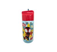 My sweety pop - Borraccia per bambini in plastica con cannuccia Spidey - 17 cm - Bottiglia trasparente per scuola, sport, uscite - Chiusura sicura - trasparente - rosso/blu