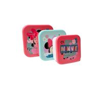 My sweety pop Confezione da 3 scatole per alimenti impilabili di Minnie Mouse da 11,5 cm, per bambini, asilo, scuola, vacanze, color rosa, verde e bianco
